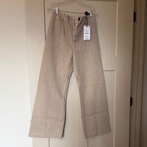 Zara Light Tan Tailored Wide Leg Pants